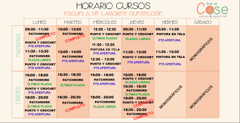 Horarios Cursos 2019 - 2020